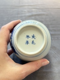 A Chinese blue and white 'Long Eliza' tea caddy, Kangxi