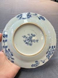Nine Chinese blue and white plates with figural design, 18th C.