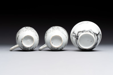 A Chinese grisaille semi-erotic 'La Nourriture' nine-piece tea service, Qianlong
