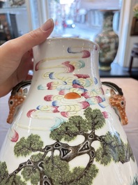 A fine Chinese famille rose 'hu' 'deer and monkey' vase, 19th C.