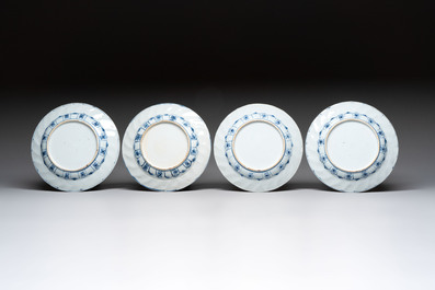19 Chinese blue and white plates with antiquities, floral, and landscape design, Kangxi