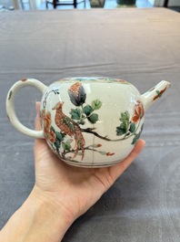 A Chinese famille verte teapot and a gilt-decorated iron-red teapot, Kangxi