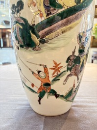 A Chinese famille verte 'Feng Shen Yan Yi 封神演義' vase, Kangxi mark, 19th C.