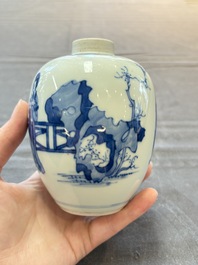 A Chinese blue and white 'Long Eliza' tea caddy, Kangxi