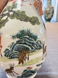 A fine Chinese famille rose 'hu' 'deer and monkey' vase, 19th C.