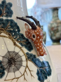 A fine Chinese famille rose 'hu' 'deer and monkey' vase, 19th C.