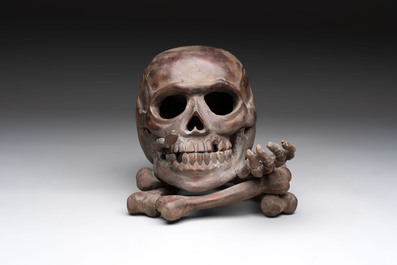 An Italian carved wooden 'vanitas' or 'memento mori' sculpture, 19th C.