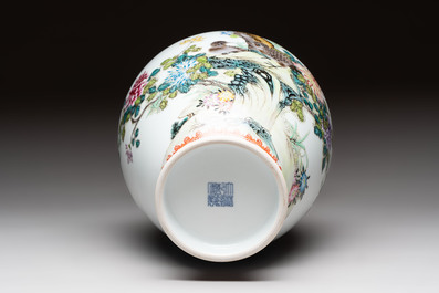 Two Chinese famille rose vases with birds and flowers, Qianlong mark, Republic