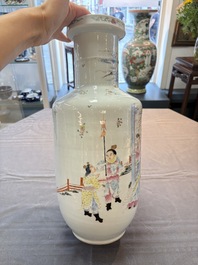 A pair of fine Chinese famille rose 'Guo Ziyi 郭子儀' rouleau vases, Qianlong mark, 19th C.