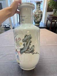 A pair of fine Chinese famille rose 'Guo Ziyi 郭子儀' rouleau vases, Qianlong mark, 19th C.