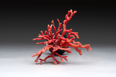 A red coral mounted silver figure, possibly Germany, 19th C.