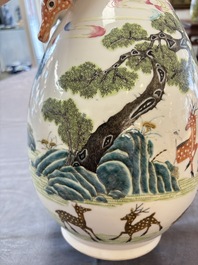 A fine Chinese famille rose 'hu' 'deer and monkey' vase, 19th C.