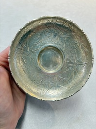 A fine Chinese famille rose 'Mountainous Landscape' cup on a silver stand, signed Zhang Zhitang 張志湯, dated 1942