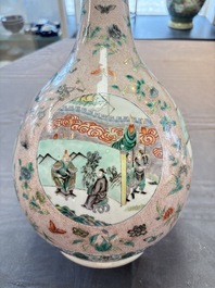 A Chinese famille verte bottle vase, 19th C.