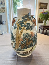 A fine Chinese famille rose 'hu' 'deer and monkey' vase, 19th C.