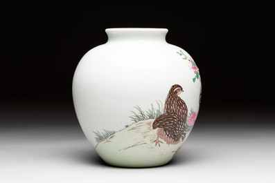 Two Chinese famille rose vases with birds and flowers, Qianlong mark, Republic