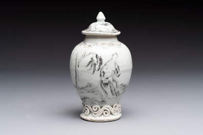 A Chinese grisaille semi-erotic 'La Nourriture' nine-piece tea service, Qianlong