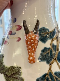 A fine Chinese famille rose 'hu' 'deer and monkey' vase, 19th C.