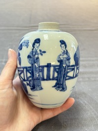 A Chinese blue and white 'Long Eliza' tea caddy, Kangxi