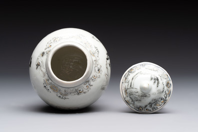 A Chinese grisaille semi-erotic 'La Nourriture' nine-piece tea service, Qianlong