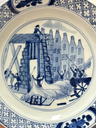 A Chinese blue and white 'Rotterdam Riot' plate, Chenghua mark, Kangxi