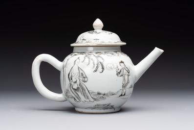 A Chinese grisaille semi-erotic 'La Nourriture' nine-piece tea service, Qianlong