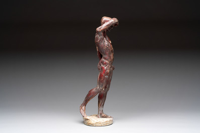 A French polychrome plaster anatomical '&eacute;corch&eacute;' figure after Jean Antoine Houdon (1741-1828), 19th C.