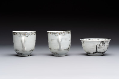 A Chinese grisaille semi-erotic 'La Nourriture' nine-piece tea service, Qianlong