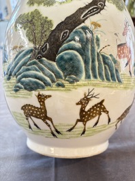 A fine Chinese famille rose 'hu' 'deer and monkey' vase, 19th C.