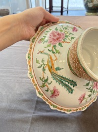 A large and fine Chinese Canton famille rose 'birds among flowering branches' Bencharong tazza for the Thai market, 19th C.