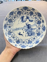 Three Chinese blue and white &rsquo;Mu Lan Qiu Xian 木蘭秋獮' plates, Kangxi