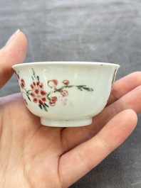 A set of six Chinese famille rose 'peacock' cups and saucers, Yongzheng