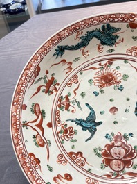 A Chinese Swatow wucai 'dragon and phoenix' dish, Ming