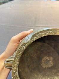 Two Chinese bronze censers, Xuande marks, 19th C.