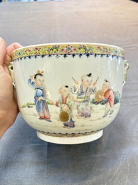 A Chinese famille rose 'playing boys' bowl and cover, Qianlong mark, Republic