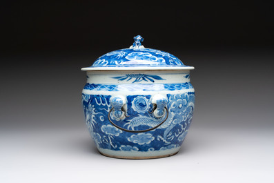 A Chinese blue and white and a famille rose 'kamcheng' bowl and cover for the Straits or Peranakan market, 19th C.