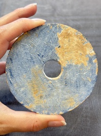 Four Chinese blue glass 'bi' discs, Han/Song