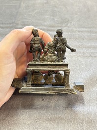 Five Chinese bronze seals and an Indonesian bronze figure group, 18/19th C.