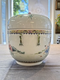 A Chinese famille rose 'playing boys' bowl and cover, Qianlong mark, Republic