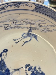 A Chinese blue and white 'Xian Ren Cheng Cha 仙人乘槎' dish, 19th C.
