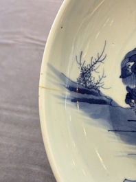 A Chinese blue, white and copper-red 'Three Friends of Winter' jar, and a blue and white 'Buddhist lion' dish, 18th C.