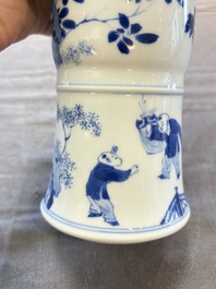A Chinese blue and white 'Long Eliza and playing boys' 'gu' vase, Kangxi