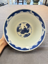 A large Chinese blue and white 'Zhu Lin Qi Xian 竹林七賢' bowl, Kangxi