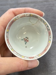 A set of six Chinese famille rose 'peacock' cups and saucers, Yongzheng