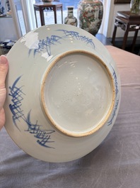 A Chinese blue and white 'Xian Ren Cheng Cha 仙人乘槎' dish, 19th C.