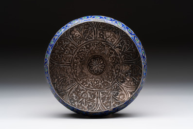 An enamelled silver bowl with floral design, probably Kashmir, India, 19th C.