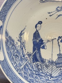 A Chinese blue and white 'Xian Ren Cheng Cha 仙人乘槎' dish, 19th C.