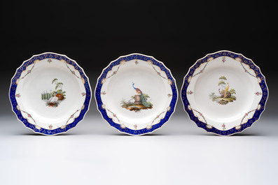 A set of six The Hague-decorated Tournai porcelain plates with birds, last quarter 18th C.