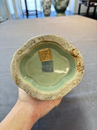 A fine Chinese polychrome celadon-ground 'carp' vase, Qianlong mark and of the period