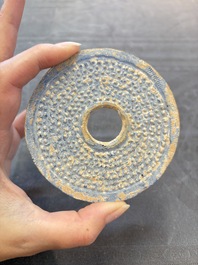 Four Chinese blue glass 'bi' discs, Han/Song